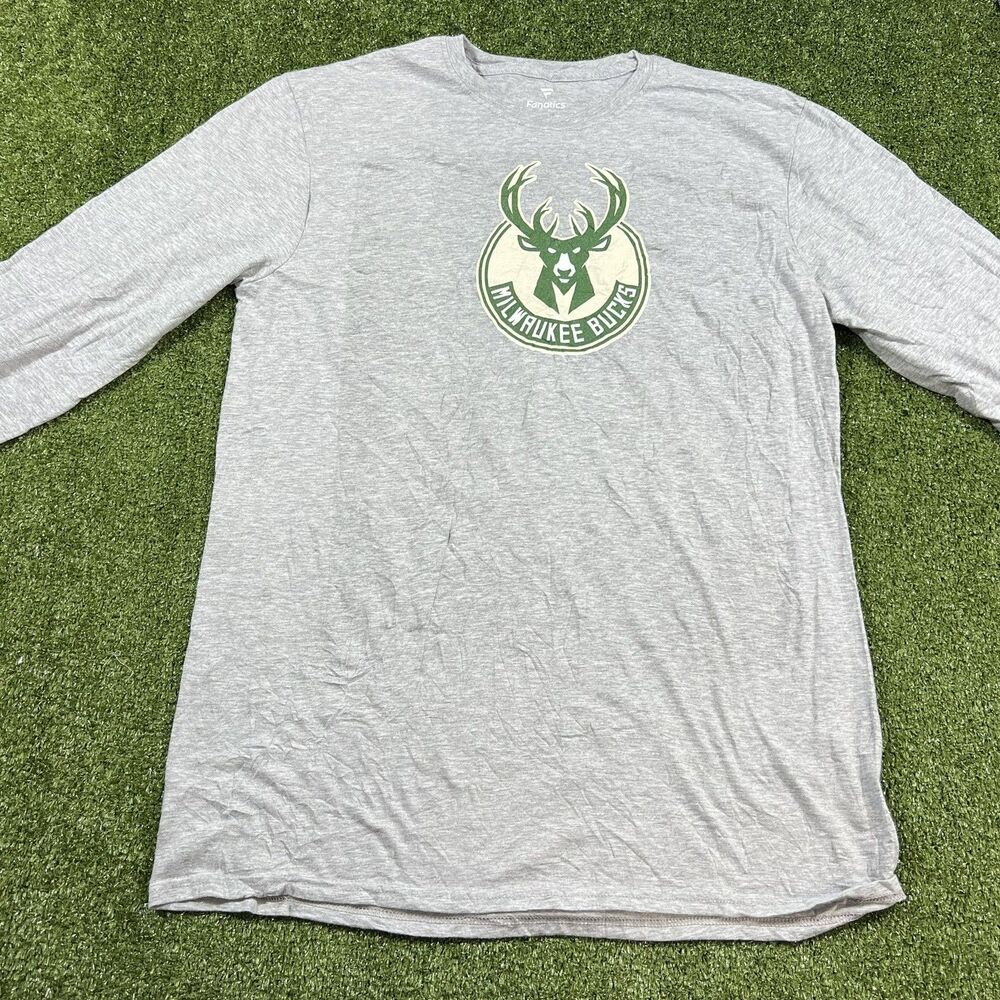 New Fanatics Milwaukee Bucks Men's L T-Shirt Long Sleeve NBA Black NWOT